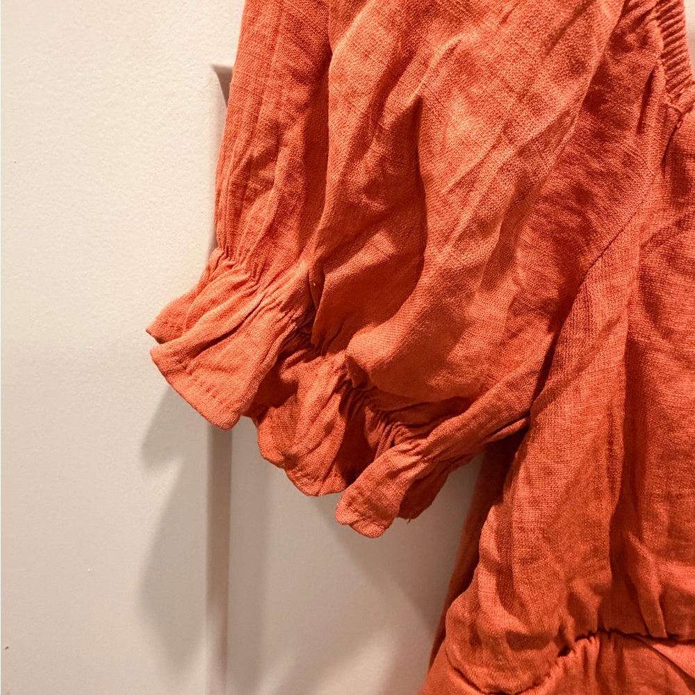 Trixxi Rust Orange Tiered Puff Sleeve Mini Dress Size M - Picture 2 of 10
